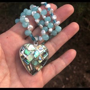 Fresh Water Pearl Necklace With Abalone Pendant 19.5"